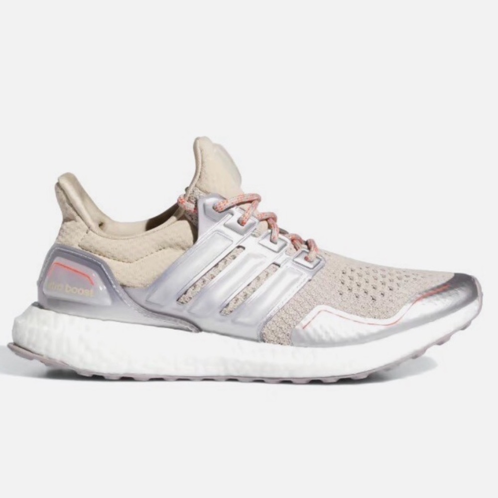 Adidas Women’s Beige and Silver UltraBoost Athletic Shoes